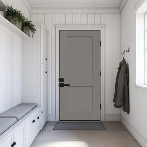 2-panel flat shaker house to garage door for mudroom